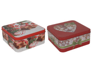 Zimowa puszka CZERWONY wzór 15x15x6 cm MIX Deco WINTER Tin box RED design 15x15x6 cm 23465688