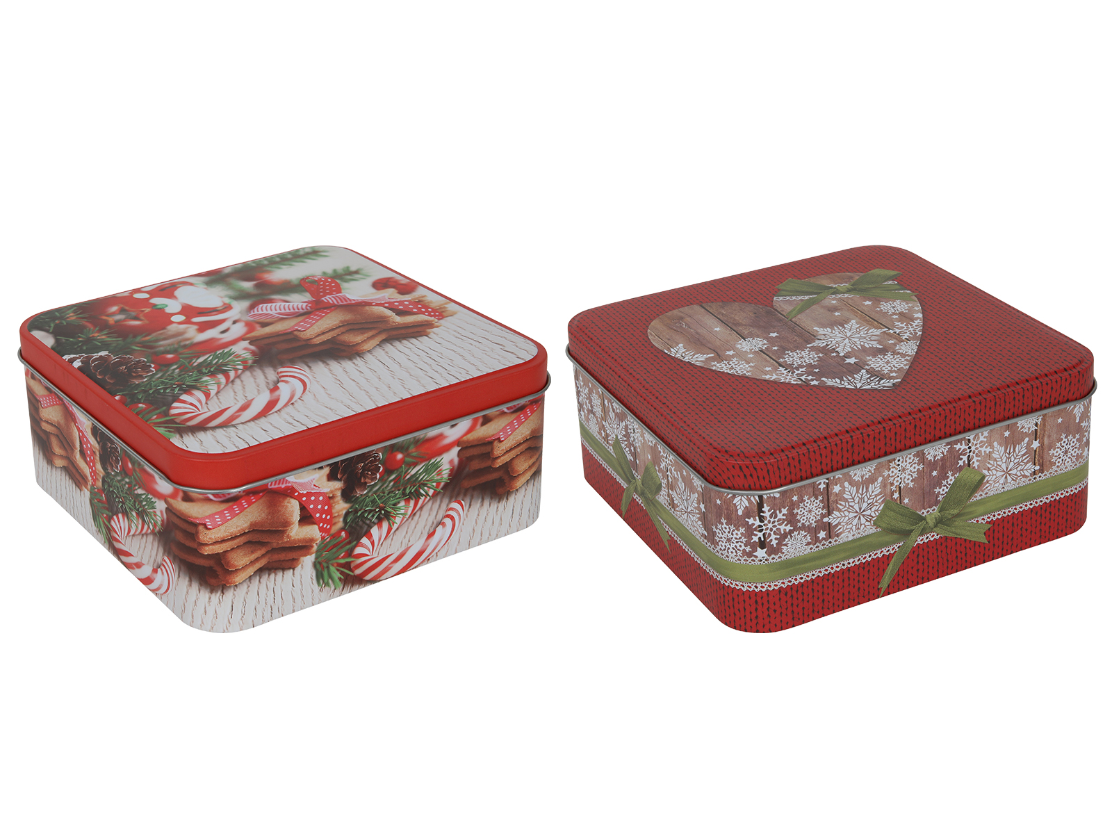 Zimowa puszka CZERWONY wzór 15x15x6 cm MIX Deco WINTER Tin box RED design 15x15x6 cm 23465688