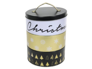 Zimowa puszka CZARNA 3 warstwowa 16 cm Deco WINTER Tin box 3 layers BLACK 16 cm 23465930