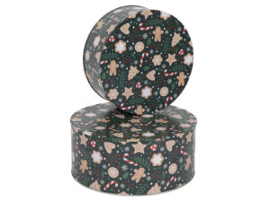 Zimowa puszka CIEMNA ZIELEŃ okrągła zestaw 2 sztuk Deco WINTER Tin box DARK GREEN round set2 23465317