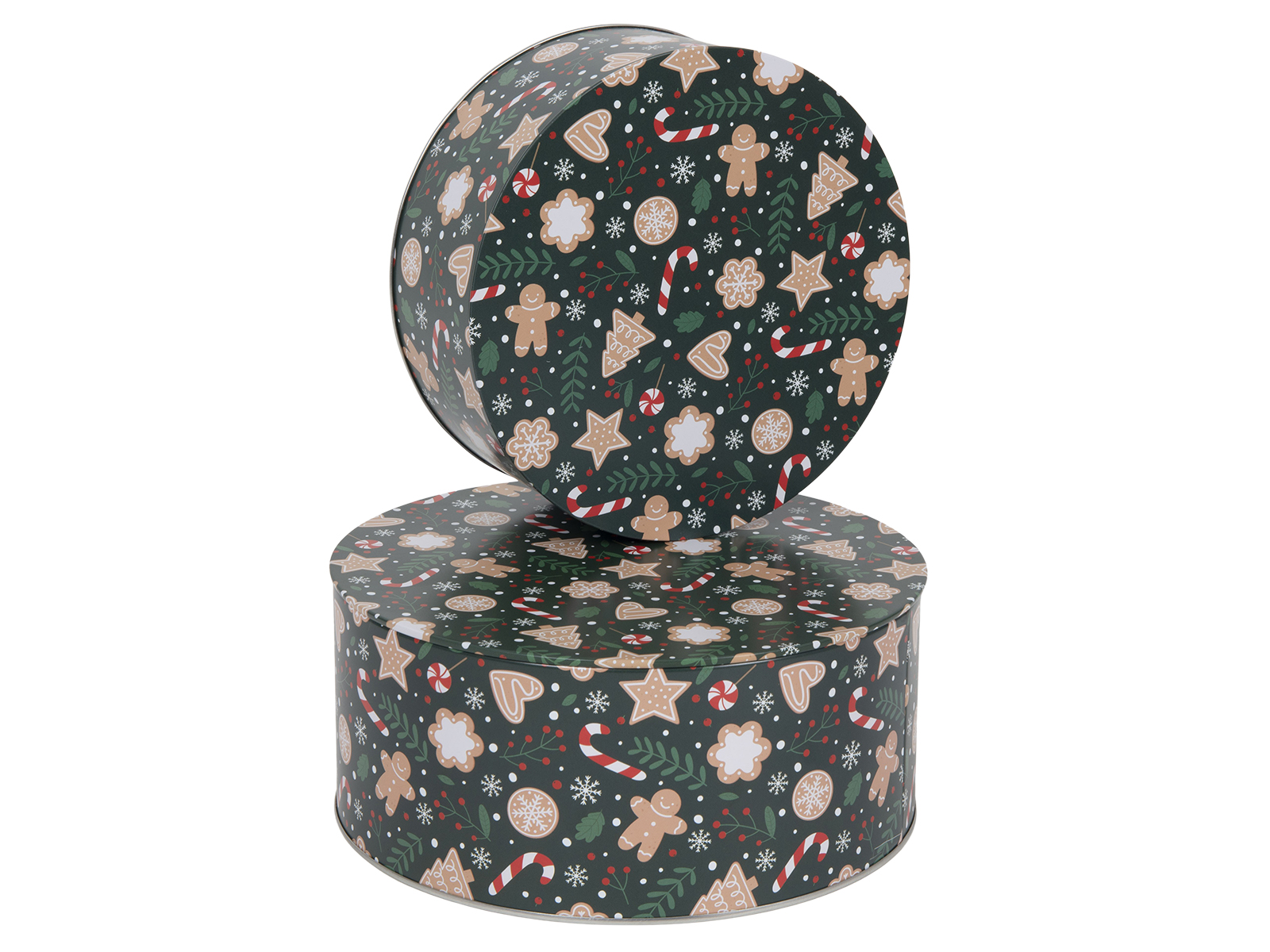 Zimowa puszka CIEMNA ZIELEŃ okrągła zestaw 2 sztuk Deco WINTER Tin box DARK GREEN round set2 23465317
