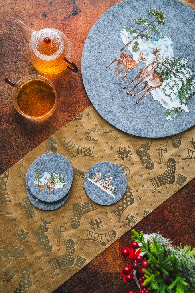 Filcowe podkladki 10 cm zestaw 4 ZIMOWE SZARY 2 w Felt coaster mat set 4 10 WINTER GREY MIX 23099462 - obrazek 5