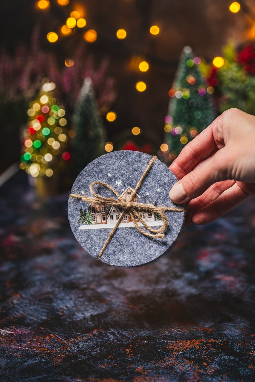 Filcowe podkladki 10 cm zestaw 4 ZIMOWE SZARY 2 w Felt coaster mat set 4 10 WINTER GREY MIX 23099462 - obrazek 2