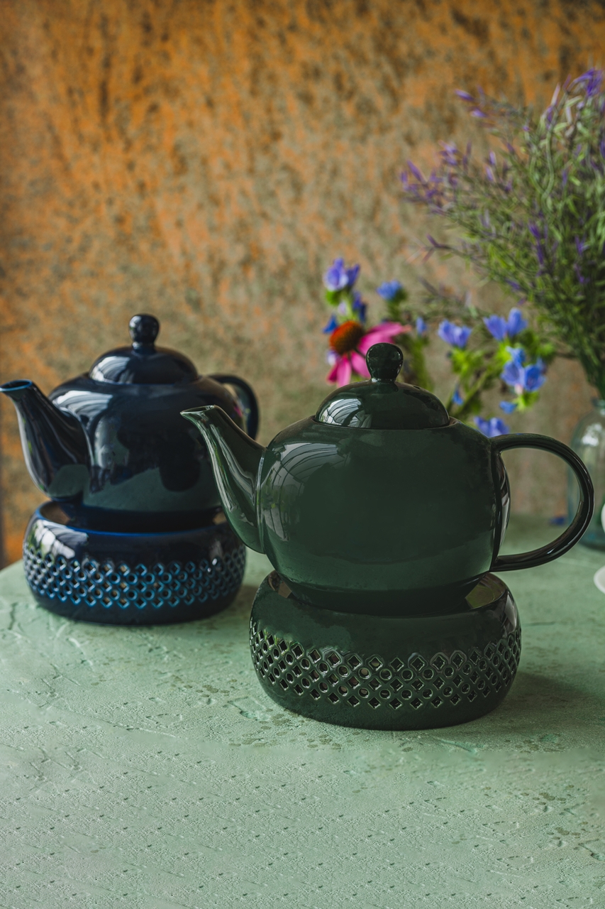 Bisette CIEMNO ZIELONY A ceramiczny podgrzewacz Bisette DARK GREEN A ceramic WARMER for tea pot - obrazek 3