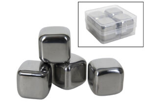 Stalowy zestaw 4 kostek do lodu w pudełku Kitchen bar steel ice cube set 22180668