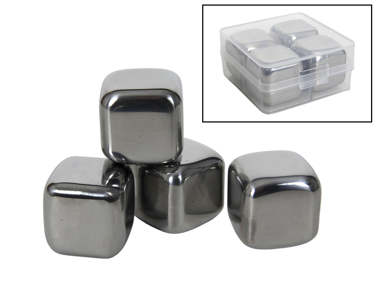 Stalowy zestaw 4 kostek do lodu w pudełku Kitchen bar steel ice cube set 22180668