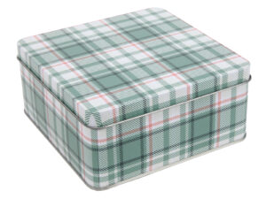 Zimowa puszka ZIELONA KRATA 15x15x7 cm Deco WINTER Tin box SOFT GREEN 15x15x7cm 23465948