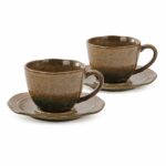 Ceramiczna linia OMBRES 2 filiżanki i spodki BRĄZ  OMBRES line 2+2 cups set GREEN BROWN