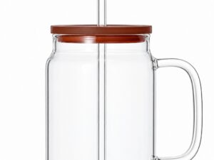 ROL BIG KUBEK szklany 1,5 l ze słomką BURSZTYN ROL BIG MUG GLASS 1,5 l with straw & lid AMBER