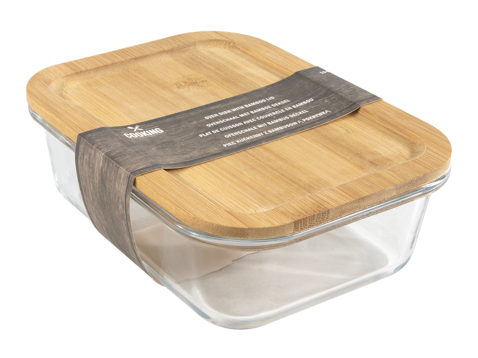 Szklany połmisek do potraw z bambusową pokrywą 900 GLASS oven dish with bamboo cover 900 ml 22278264