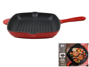Żeliwny patelnia 25 cm czerwona emaliowana CAST IRON frypan sq 25 cm RED enamel 23460192