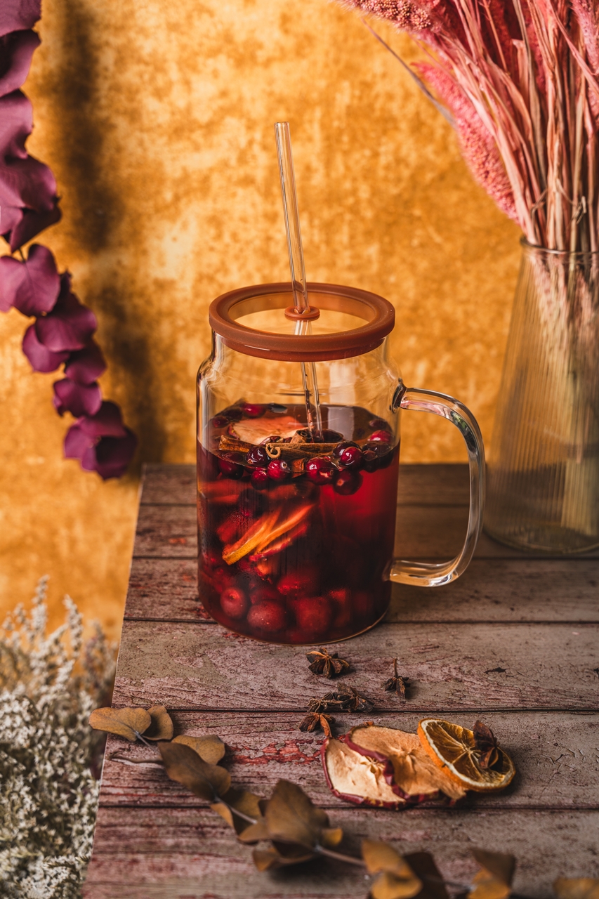 ROL BIG KUBEK szklany 1,5 l ze słomką BURSZTYN ROL BIG MUG GLASS 1,5 l with straw & lid AMBER - obrazek 2