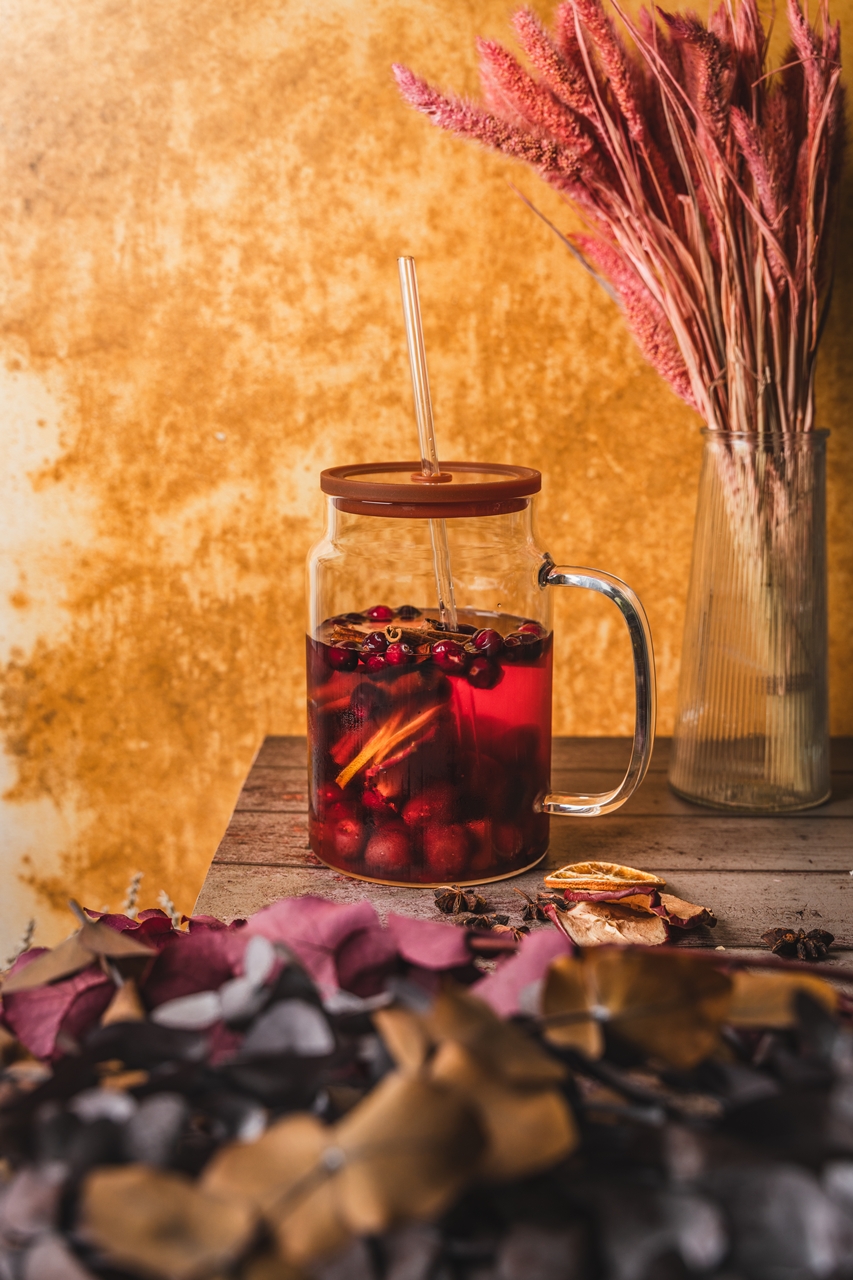 ROL BIG KUBEK szklany 1,5 l ze słomką BURSZTYN ROL BIG MUG GLASS 1,5 l with straw & lid AMBER - obrazek 4
