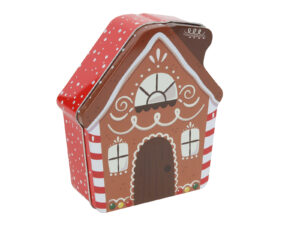 Zimowa puszka DOMEK PIERNIKOWY kształt Deco WINTER Tin box GINGERHOUSE shape 23465237