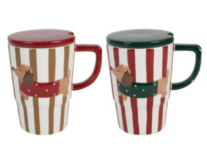 Ceramiczna linia JAMNIK kubek z pokrywką MIX Ceramic DACHSHUND mug lid MIX STRIPES 23001020